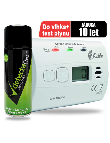 Detektor CO Kidde 10LLDCO a testovací plyn