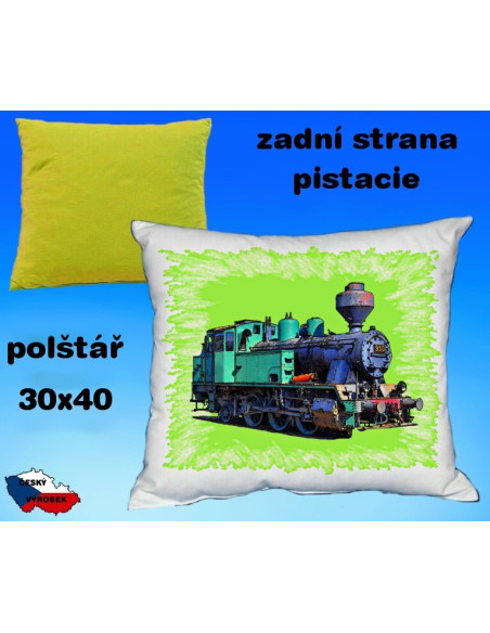 Polštářek s motivem železnice - parní lokomotiva